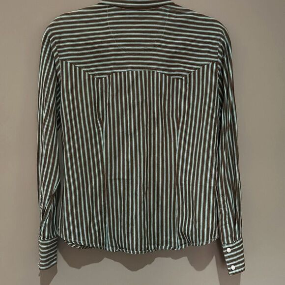 Tasha Polizzi Brown and White Striped Button Down Shirt - Picture 5 of 7